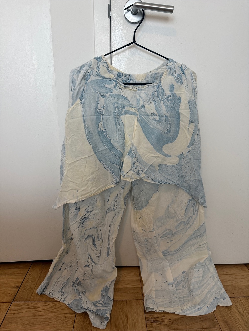 Light Blue Marble Print Layered Two-Piece Set